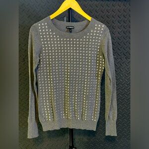 EXPRESS Gray Long Sleeve Shiny Silver Shank Embellished Sweater Size S